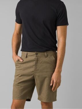 Prana Mens Furrow Shorts Dark Khaki Hemp Blend Size 36